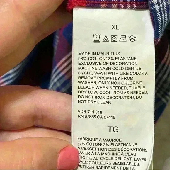 Nautica Shirt Men's Red - Blue Plaid Cotton Classic Fit  Stretch Button-Down XL - Picture 8 of 8